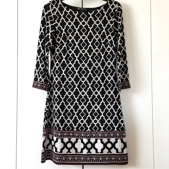 INC International Concepts Black White Geometry Long Sleeve Pullover Shift Dress - Picture 1 of 13